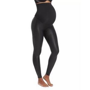 Spanx Mama Maternity Leggings High Waist XL Black Faux Leather New